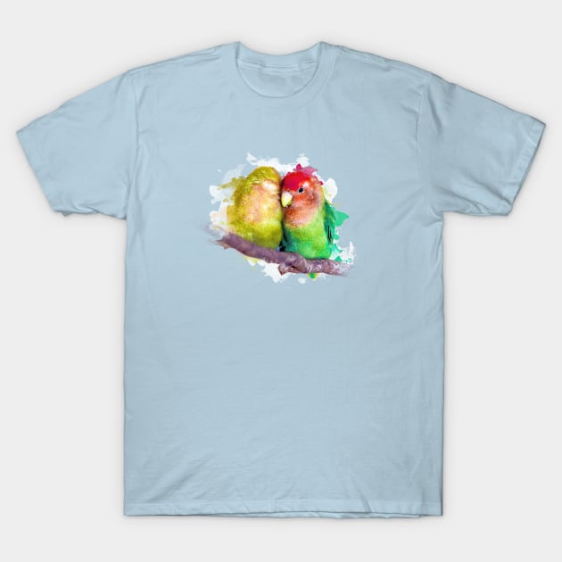 Aquarell Watercolor Splatter Lovebird Parrots Valentines Day T-Shirt by BirdNerd